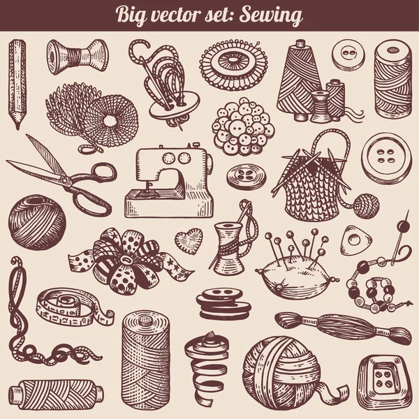 Sewing And Needlework Doodles Collection — Stock Vector