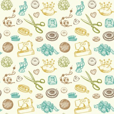 Sewing And Needlework Doodles Seamless Pattern Vector clipart