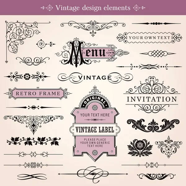 Sayfa süsleme ve vintage kaligrafi tasarım öğeleri — Stok Vektör