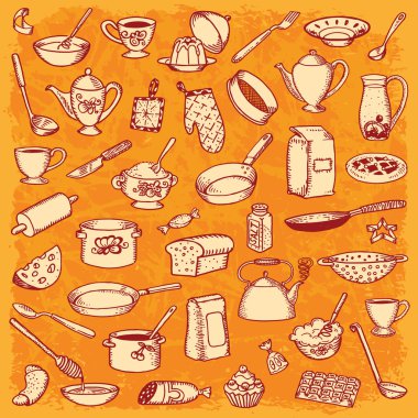 mutfak ve pişirme doodle vektör ayarla