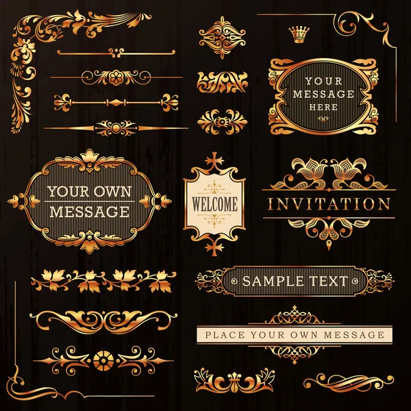 Sayfa süsleme ve vintage altın kaligrafi tasarım öğeleri — Stok Vektör
