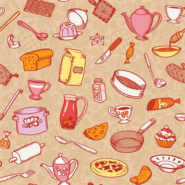 Vector de cocina y cocina sin costura patrón — Archivo Imágenes Vectoriales