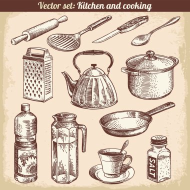 mutfak ve yemek set vektör