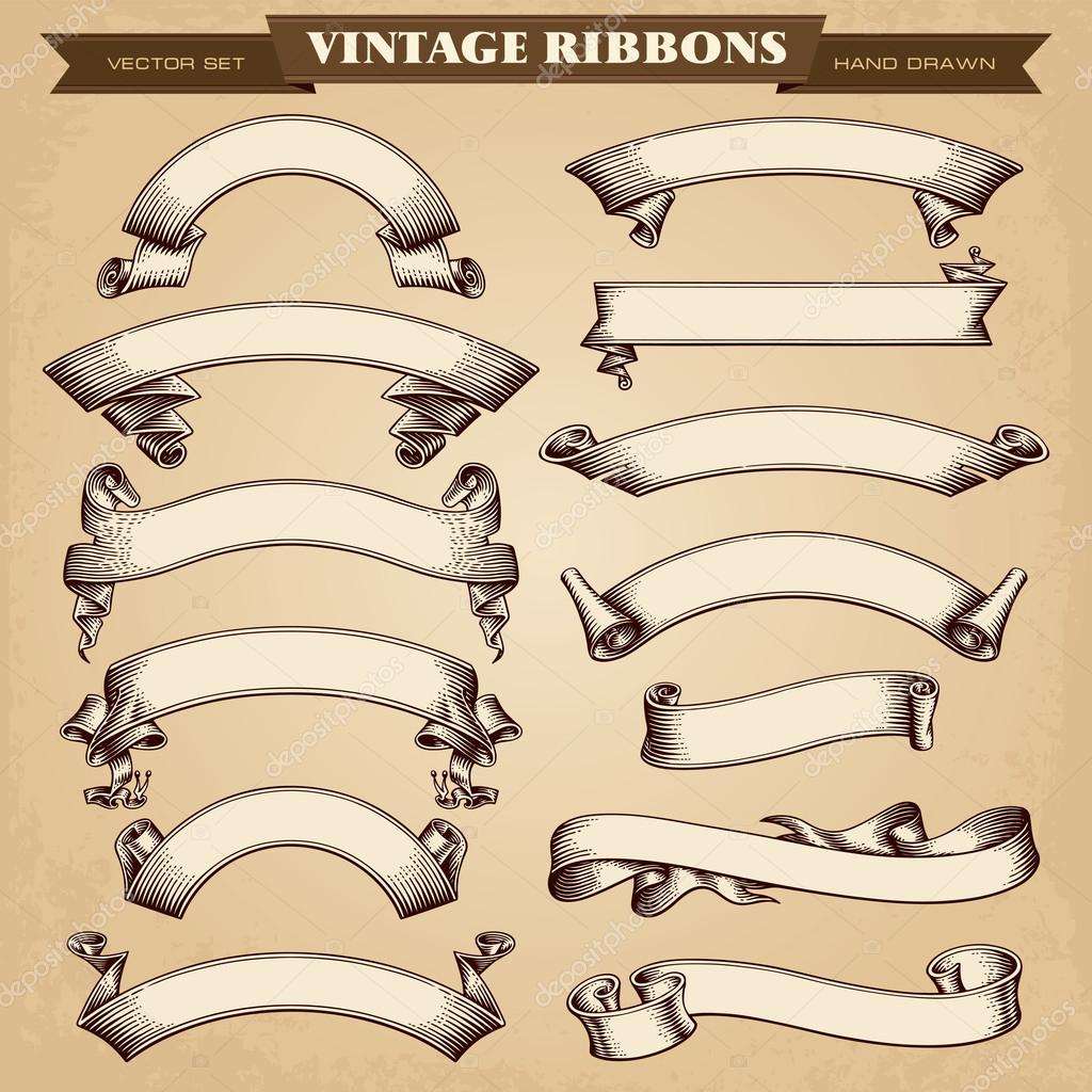 Vintage ribbon banners, hand drawn Stock Vector by ©Sonulkaster 118258716