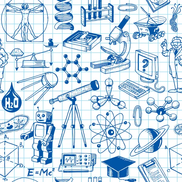 Ciencia y Educación Patrón sin costura — Archivo Imágenes Vectoriales