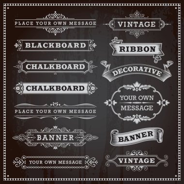 Vintage design elements - banners, frames and ribbons, chalkboar
