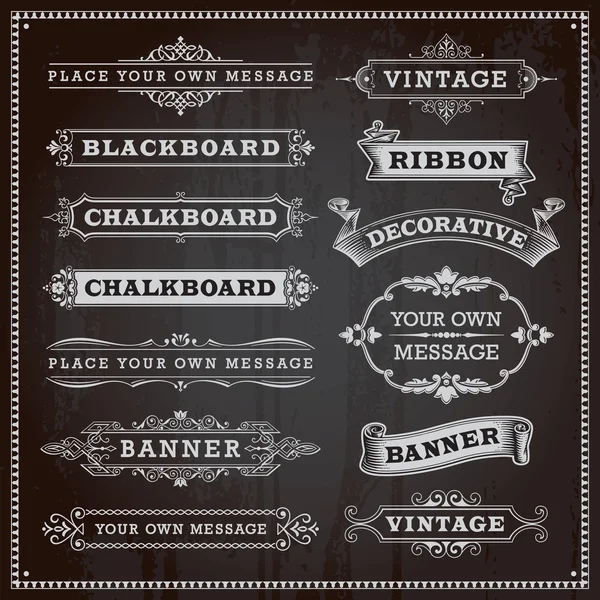 Vintage design prvky - bannery, rámečky a stuhy, chalkboar — Stockový vektor
