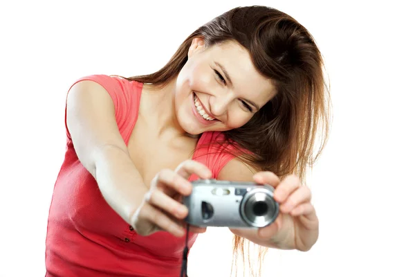 Vrouw met camera — Stockfoto