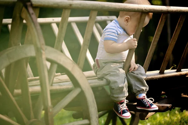 Baby Portrait. Sad boy on the nature background — Stock Photo, Image