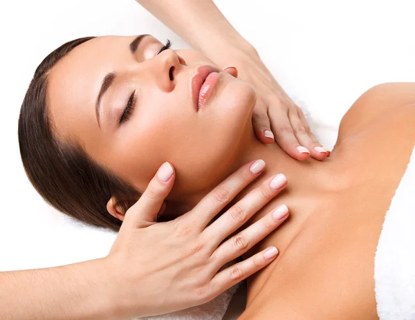 Face Massage. Close-up of a Young Woman Getting Spa Treatment. — Stock Photo, Image