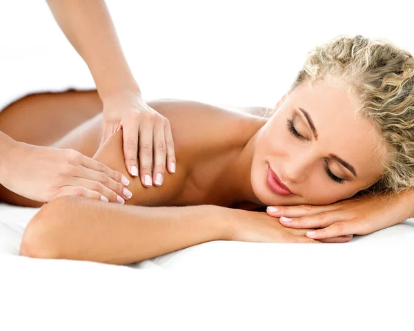 Massage. Close-up of a Beautiful Woman Getting Spa Treatment — Stock Photo, Image