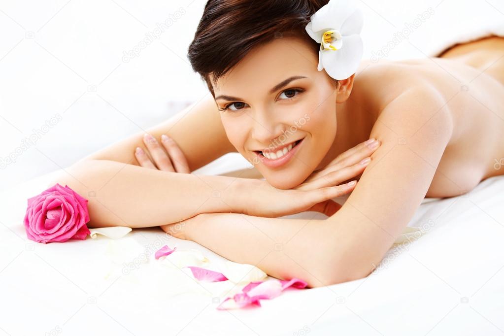 Beautiful Woman in Spa Salon Gets Relaxing Treatment. High quality image