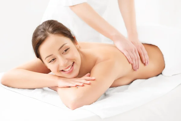 Massage. Close-up of a Beautiful Woman Getting Spa Treatment — Stock Photo, Image