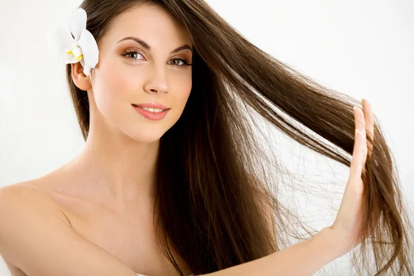 Brunette woman with long hair — Stock Photo, Image