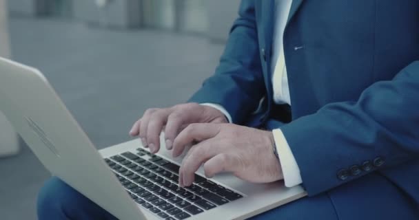 Uomo Affari Barbuto Caucasico Che Lavora Sul Banco Con Computer — Video Stock