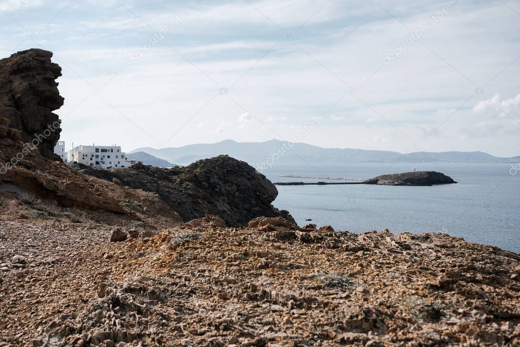 Naxos island view on houses and mountains