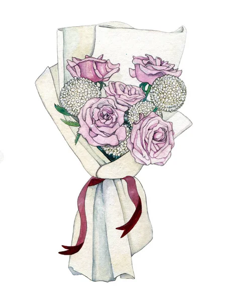 Bouquet Romantico Rose Dipinte Mano — Foto Stock