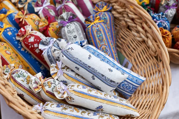 Bags with lavender on market Stock Image