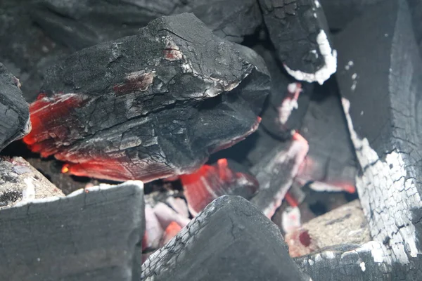 Fogo Troncos Panela Fogo Com Brasas Queima Carvão Fogueira Com — Fotografia de Stock