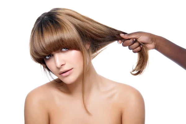 Bellezza con capelli forti — Foto Stock