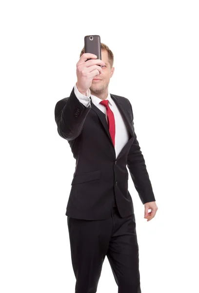 Schöner Geschäftsmann macht ein Selfie — Stockfoto