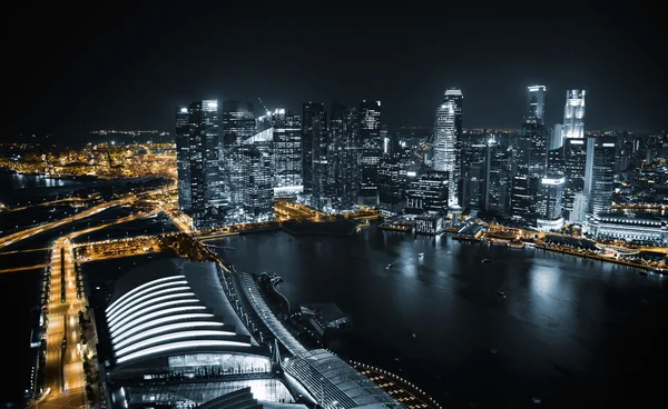 Vue aérienne de Singapour la nuit — Photo