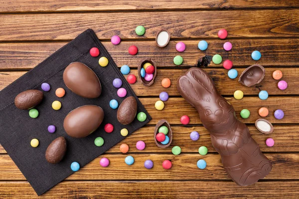Läcker Påsk Semester Choklad Kanin Ägg Och Sötsaker — Stockfoto