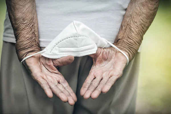 Elderly Woman Face Mask Lockdown — Stock Photo, Image