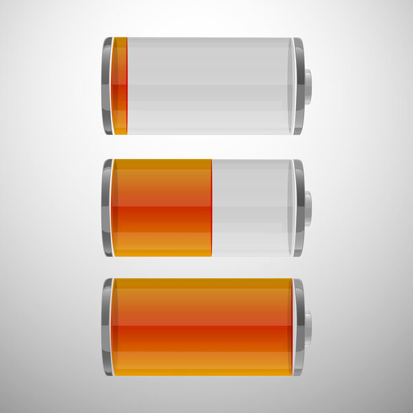 Набор значков блестящей батареи. Набор индикаторов уровня заряда аккумулятора
.