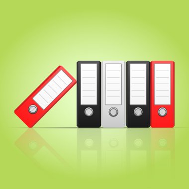Row of color binders vector, red, gray, black. clipart