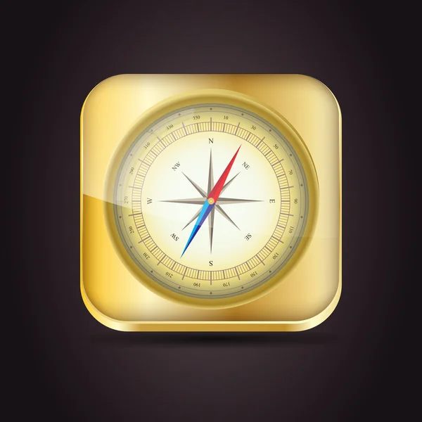 Glossy Compass app icon with windrose. Vector Illustration. — Stock Vector