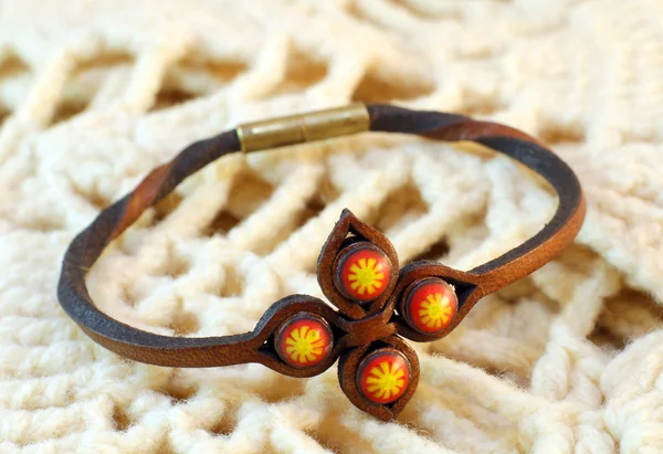 Handmade leather ethnic bracelet — Stock Photo, Image