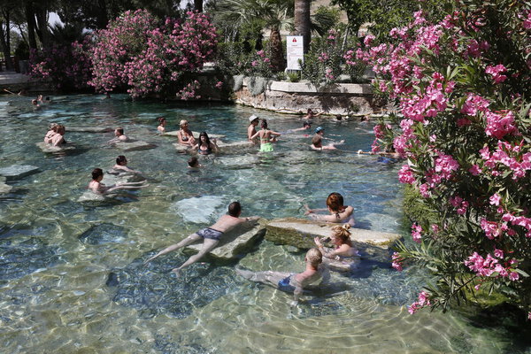 having bath in Cleopatra's thermal pool of Hierapolis