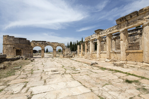 The Fortinus Gate and Avenue in Hierapolis, Denizli, Turkey