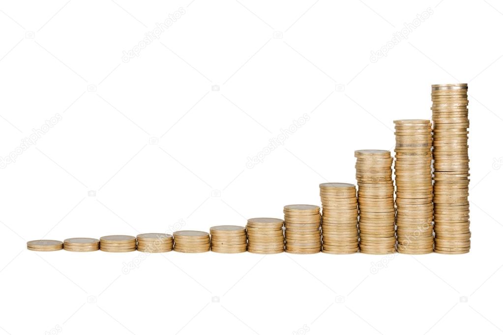 Turkish coins raising chart in isolated white background