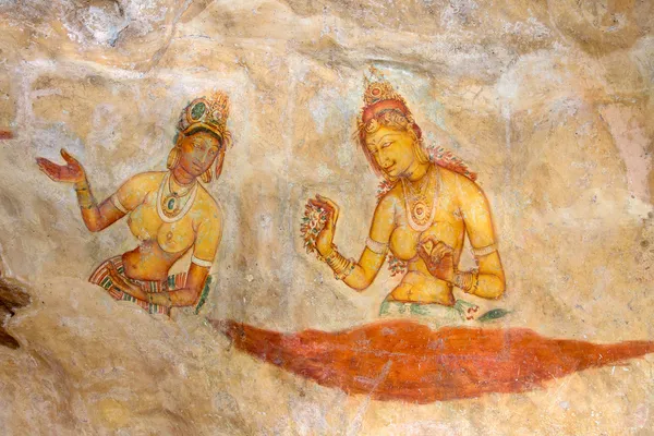 Ancient rock painting at Sigiriya, Sri Lanka — Stock Photo, Image