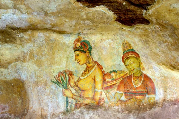 Starověké skalní malby na sigiriya, Srí lanka Stock Obrázky