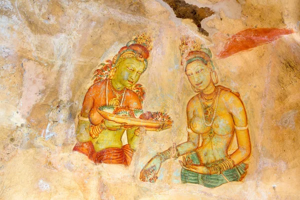 Oude rots schilderkunst aan burcht op sigiriya, sri lanka Rechtenvrije Stockfoto's