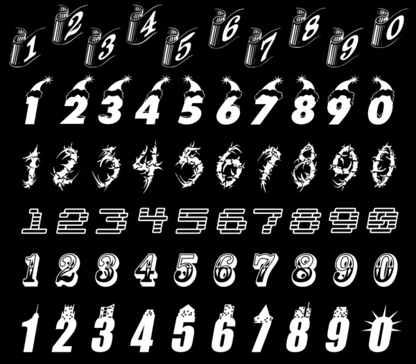 White numbers on a black background in 6ti different variants. — Stock Photo, Image