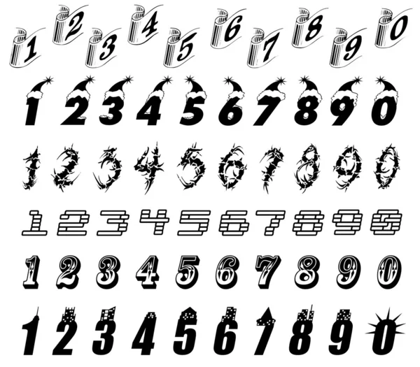 Números pretos em um fundo branco em 6ti diferentes variantes . — Fotografia de Stock