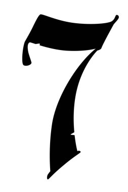 Gotik tarzında 7 numara. Vektör. Sembol beyaz bir arkaplanda izole edilmiştir. Kaligrafi ve harfler. Ortaçağ Latince mektubu. Şirketin logosu. Monogram. Dövme için zarif yazı tipi.