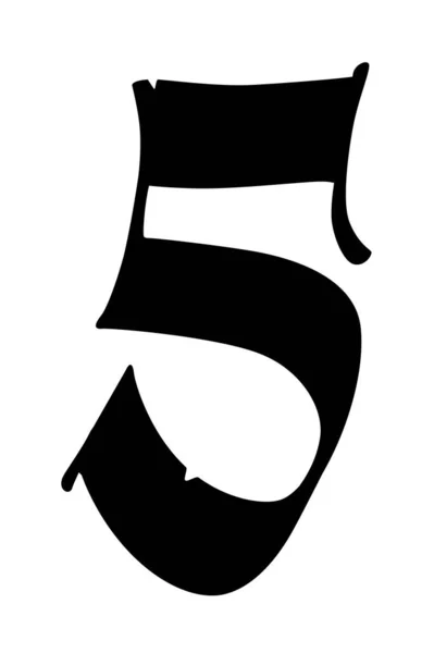 ゴシック様式で5番 ベクトル シンボルは白い背景に隔離されています 書道とレタリング 中世ラテン文字 会社のロゴ モノグラム 入れ墨のためのエレガントなフォント — ストックベクタ