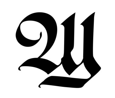 Gotik tarzdaki harf. Vektör. Alfabe. Sembol beyaz bir arkaplanda izole edilmiştir. Eski Rus el yazısı. Ortaçağ Rus mektubu. Şirketin logosu. Monogram. Dövme için zarif yazı tipi.