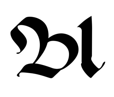 Gotik tarzdaki harf. Vektör. Alfabe. Sembol beyaz bir arkaplanda izole edilmiştir. Eski Rus el yazısı. Ortaçağ Rus mektubu. Şirketin logosu. Monogram. Dövme için zarif yazı tipi.