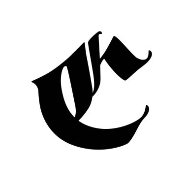 Gotik tarzında C harfi. Vektör. Alfabe. Sembol beyaz bir arkaplanda izole edilmiştir. Kaligrafi ve harfler. Ortaçağ Latince mektubu. Şirketin logosu. Monogram. Dövme için zarif yazı tipi.