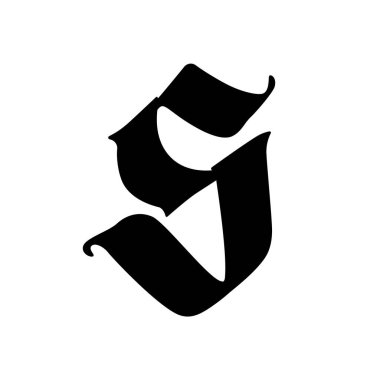 Gotik tarzında harfler. Vektör. Alfabe. Sembol beyaz bir arkaplanda izole edilmiştir. Kaligrafi ve harfler. Ortaçağ Latince mektubu. Şirketin logosu. Monogram. Dövme için zarif yazı tipi.