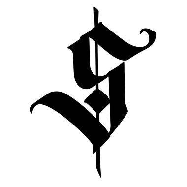 Gotik tarzında harfler. Vektör. Alfabe. Sembol beyaz bir arkaplanda izole edilmiştir. Kaligrafi ve harfler. Ortaçağ Latince mektubu. Şirketin logosu. Monogram. Dövme için zarif yazı tipi.