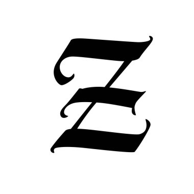 Gotik tarzda z harfi. Vektör. Alfabe. Sembol beyaz bir arkaplanda izole edilmiştir. Kaligrafi ve harfler. Ortaçağ Latince mektubu. Şirketin logosu. Monogram. Dövme için zarif yazı tipi.