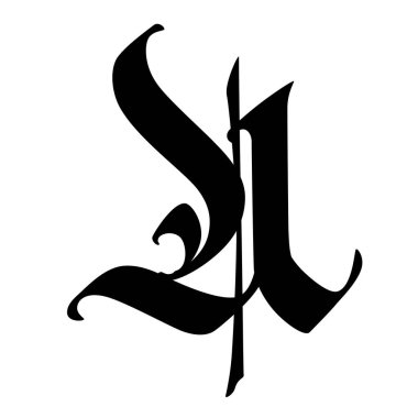Gotik tarzda A harfi. Vektör. Alfabe. Sembol beyaz bir arkaplanda izole edilmiştir. Kaligrafi ve harfler. Ortaçağ Latince mektubu. Şirketin logosu. Monogram. Dövme için zarif yazı tipi.