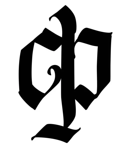 字母F是哥特式的 这个符号在白色的背景上是孤立的 古老的俄国书法俄国中世纪的信公司的标志 字母表纹身用的精致字体 — 图库矢量图片